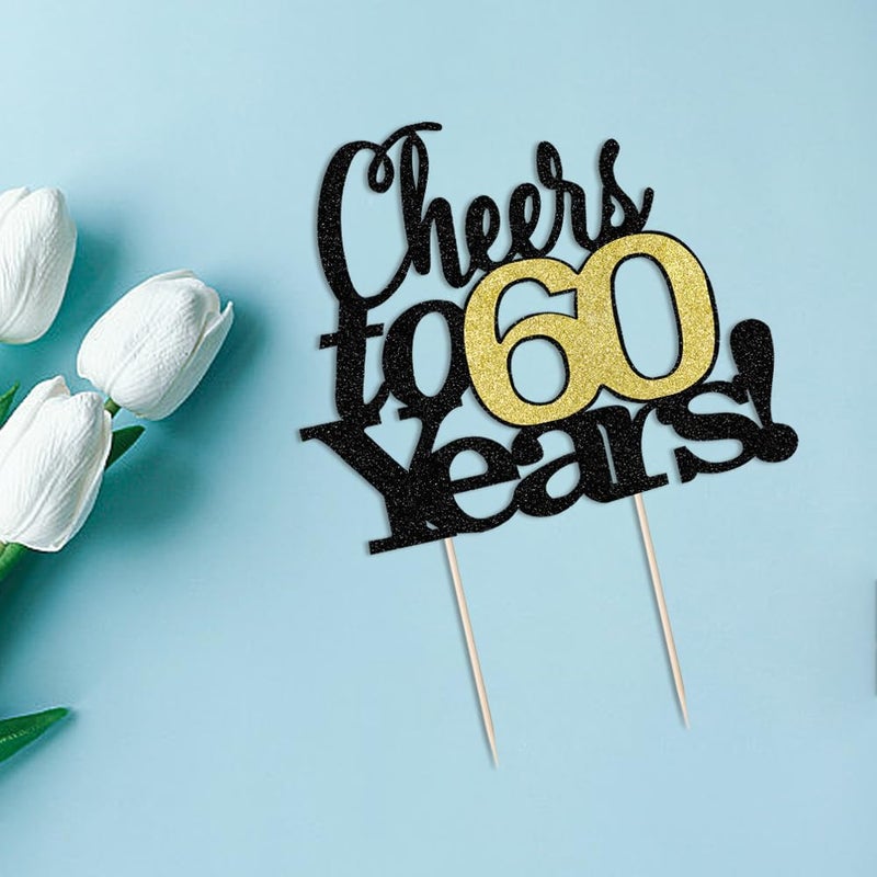 LVEUD Black Font Golden Numbers Cheers to 60 Years Happy Birthday Cake Topper -Wedding,Anniversary,Birthday Party Decorations (60th) - Image 5